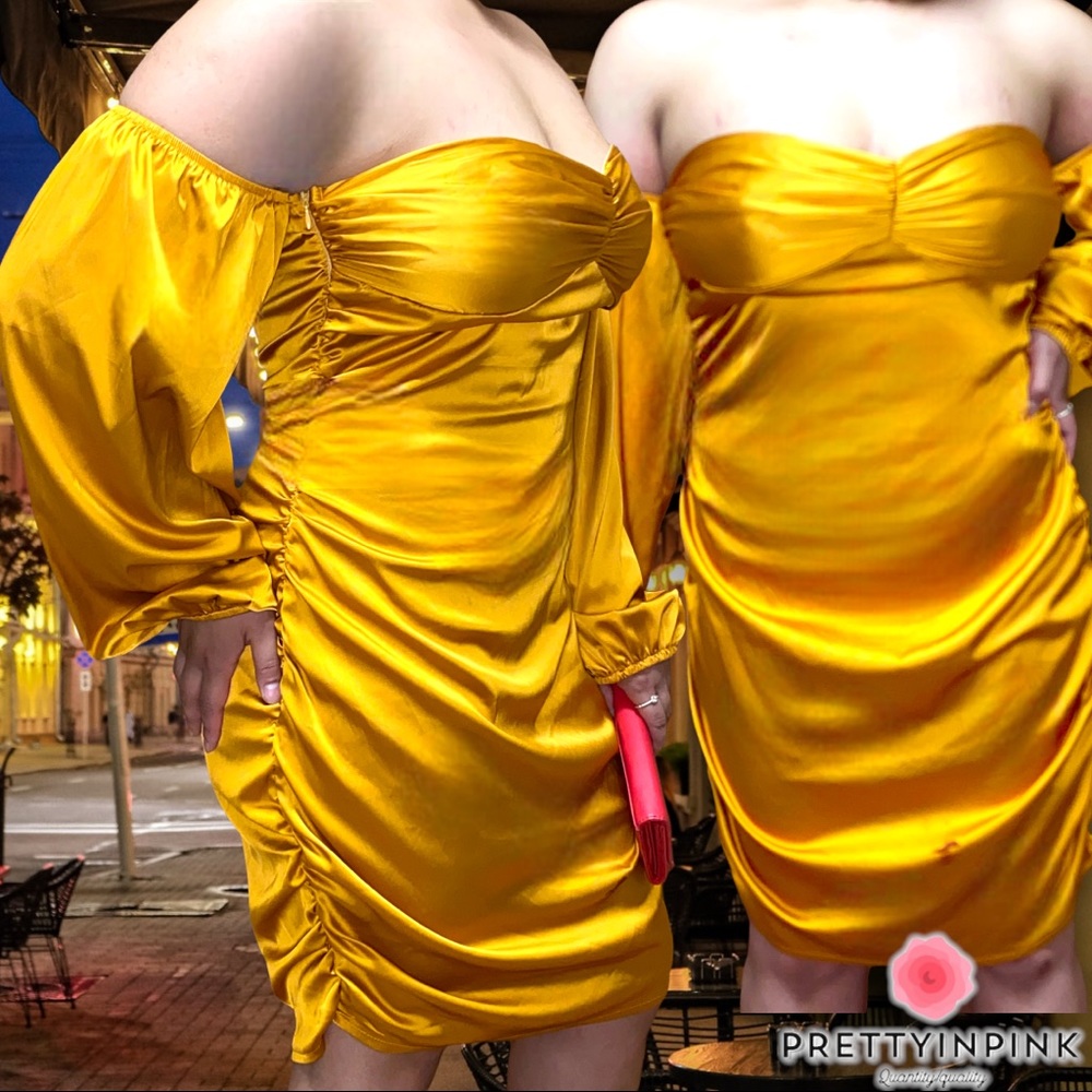 Classy gold dress with long sleeve cut